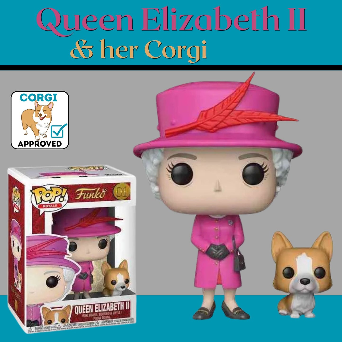Queen Elizabeth II with her Corgi Funko Pop